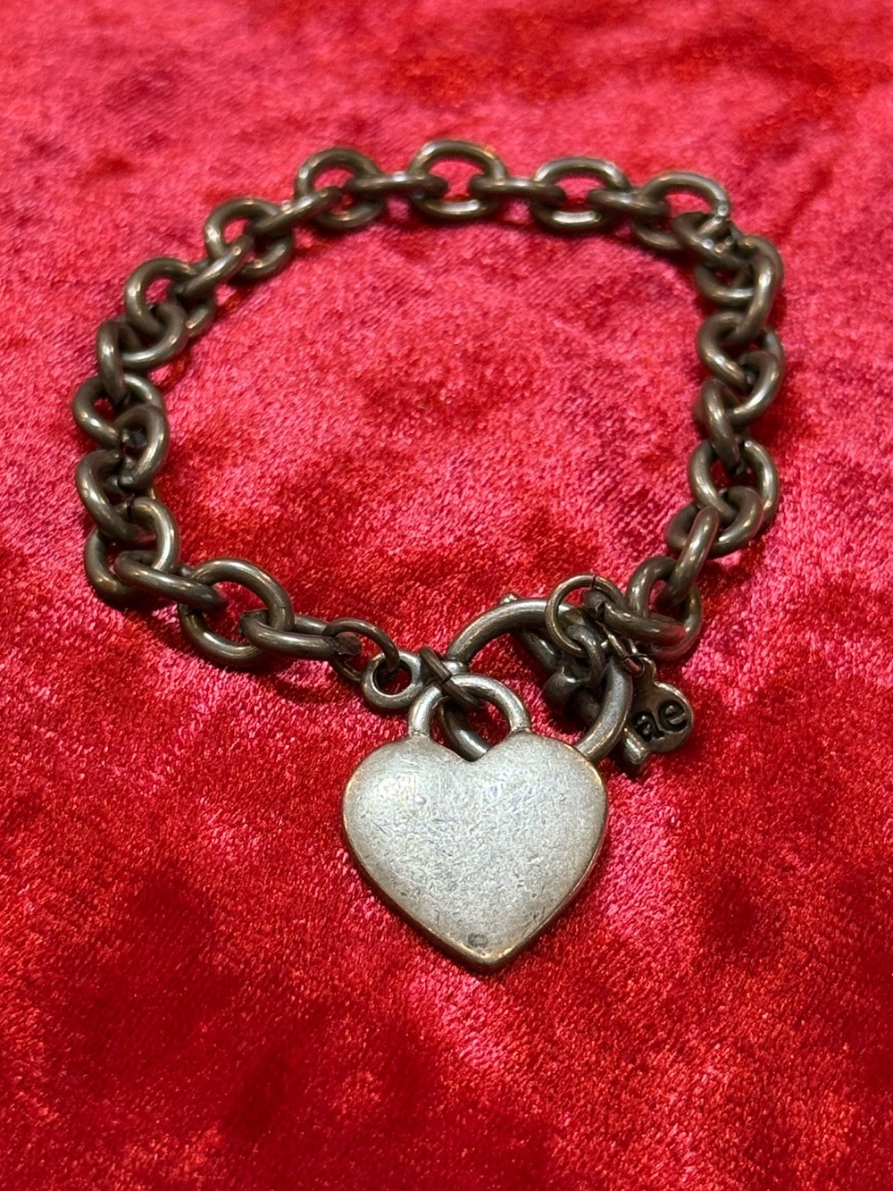 Vintage 90s Y2K American Eagle AE Chunky Link Toggle Bracelet Heart Charm